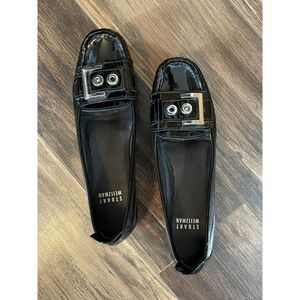 Stuart Weitzman Black Patent Leather Loafers Flats Front Buckle Womens Size 5‎